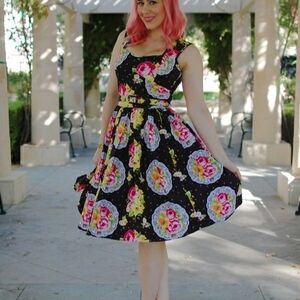Bernie Dexter Sweetheart Swing Pinup Dress Large Retro Vintage Goth Punk